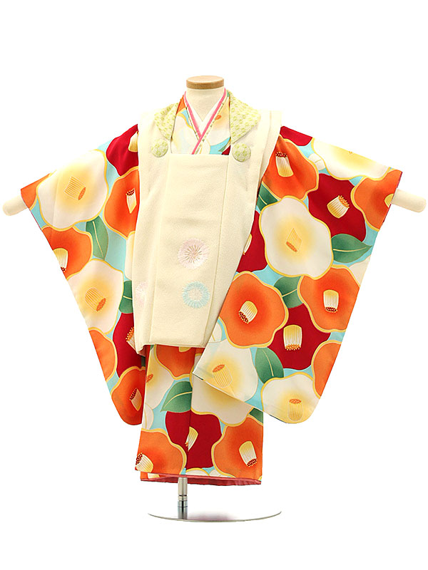 七五着物 3歳 女の子 被布 セット ３歳の着物レンタル（女の子)A31I/ｵﾌﾎﾜｲﾄ刺繍花×水色地 椿レンタル 3歳 女児 被布 七五753 着物 女の子 着物 3才 きものレンタル 新品足袋プレゼント 被布コート fy16REN07【レンタル】