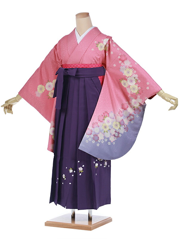 小学生 卒業式 袴セット レンタル 女の子 C104ピンク花×紫袴 着物レンタル 袴レンタル 小学校卒業式 ジュニア着物レンタル 小学生 卒業式 袴 レンタル 卒業式袴セット小学生 小学校卒業式 袴セット 【レンタル】