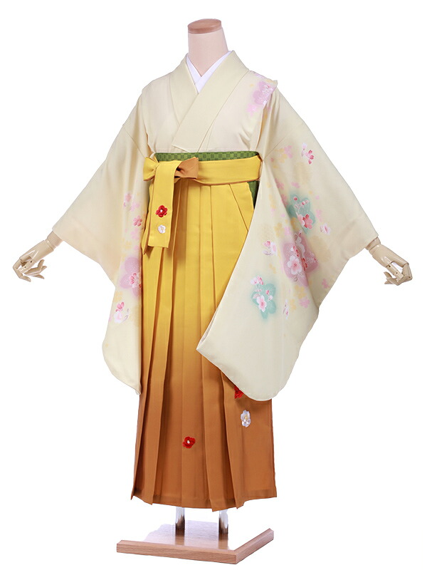 小学生 卒業式 袴セット レンタル 女の子 C114薄黄色花ウサギ×黄色ぼかし袴着物レンタル 袴レンタル 小学校卒業式 ジュニア着物レンタル 小学生 卒業式 袴 レンタル fy16REN07【レンタル】