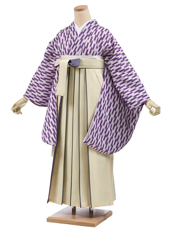 小学生 卒業式 袴セット レンタル 女の子 C152紫矢絣×ベージュ袴 着物レンタル 袴レンタル 小学校卒業式 ジュニア着物レンタル 小学生 卒業式 袴 レンタル 卒業式袴セット小学生 小学校卒業式 袴セット 【レンタル】
