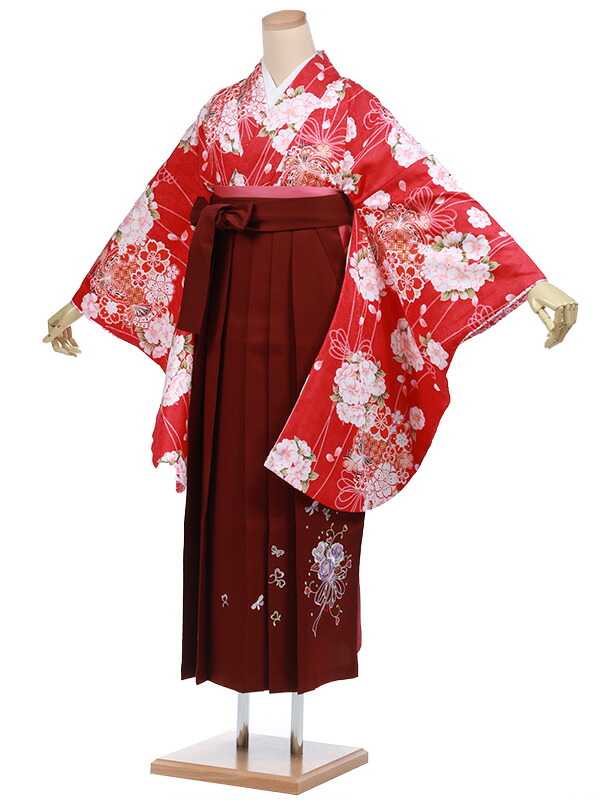 袴 レンタル AAGC020赤花×エンジ袴 卒業式 袴 レンタル 女性 卒業式袴 フルセットレンタル 大学生 はかま 女性 卒業袴セット 卒業式袴レンタル セット 大学 袴セット 卒業袴レンタル 着物レンタル 卒業式袴レンタル 往復送料無料 新品足袋プレゼント【レンタル】