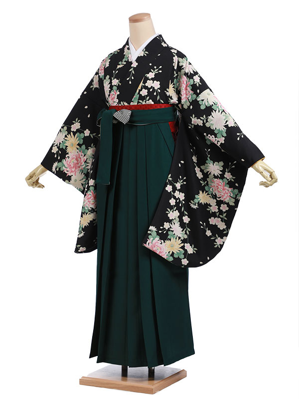 袴 レンタル AAGC029黒花×緑袴 卒業式 袴 レンタル 女性 卒業式袴 フルセットレンタル 大学生 はかま 女性 卒業袴セット 卒業式袴レンタル セット 大学 袴セット 卒業袴レンタル 着物レンタル 卒業式袴レンタル 往復送料無料 新品足袋プレゼント【レンタル】