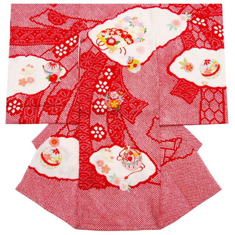 お宮参り 着物 女の子 販売 鞠 絞り 刺繍 掛け着 正絹 鈴 祝着 通販 の 