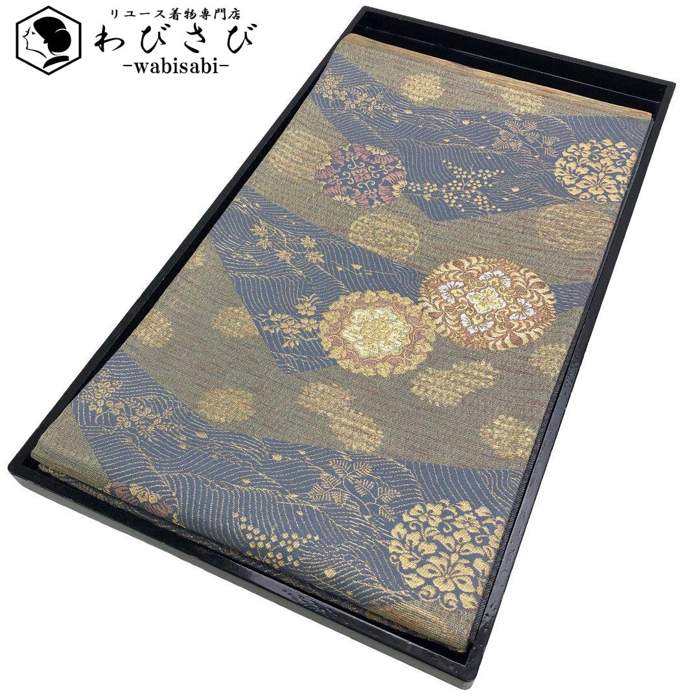 【お得なクーポン配布中】 袋帯 華丸紋 流水 萩 撫子 金銀糸 O-2459 着物 きもの kimono 和服 和装 中古 リサイクル着物 【送料無料】