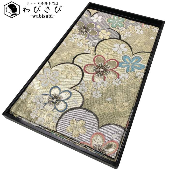 【お得なクーポン配布中】 袋帯 美しい桜の花模様 金色 振袖 O-2908 着物 きもの kimono 和服 和装 中古 リサイクル着物 【送料無料】|リユース着物わびさび 店