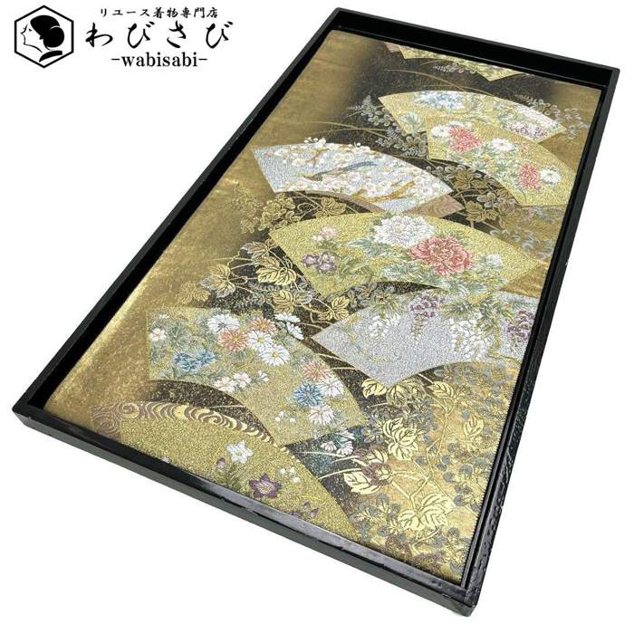 【お得なクーポン配布中】 袋帯 地紙に四季の花模様 金銀糸 金色 ガード加工 フォーマル O-4497 着物 きもの kimono 和服 和装 中古 リサイクル着物 【送料無料】
