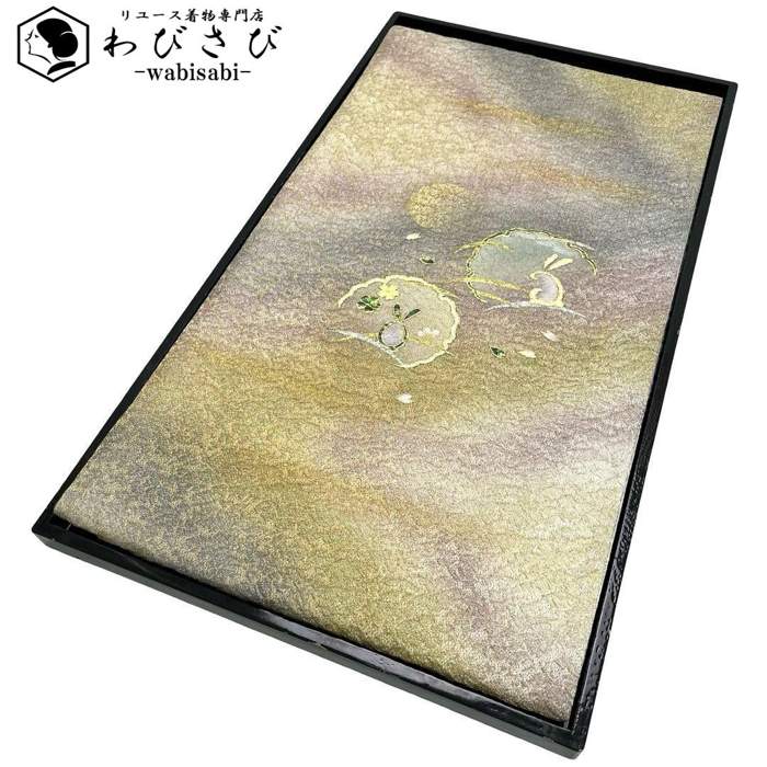 【お得なクーポン配布中】 袋帯 螺鈿 雪輪にうさぎ 月 花模様 暈し ガード加工 O-4504 着物 きもの kimono 和服 和装 中古 リサイクル着物 【送料無料】