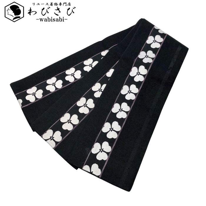 【お得なクーポン配布中】 半幅帯 夏帯 紗 縦柄花模様 黒色 D-2126 着物 きもの kimono 和服 和装 中古 リサイクル着物 【送料無料】