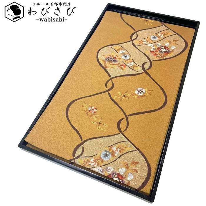 【お得なクーポン配布中】 袋帯 まわた紬 夢 花模様 木蘭色 O-4157 着物 きもの kimono 和服 和装 中古 リサイクル着物 【送料無料】