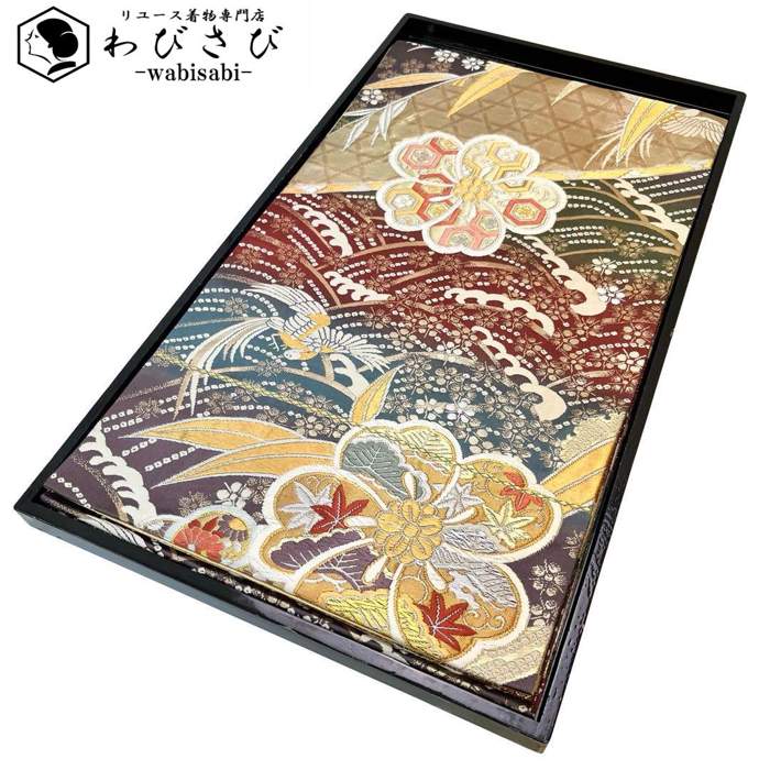 【お得なクーポン配布中】 袋帯 花模様 鳥 波模様 金銀糸 振袖 O-4533 着物 きもの kimono 和服 和装 中古 リサイクル着物 【送料無料】|リユース着物わびさび 店