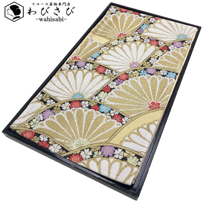 【お得なクーポン配布中】 袋帯 菊青海波 花模様 金糸 振袖 O-5516 着物 きもの kimono 和服 和装 中古 リサイクル着物 【送料無料】
