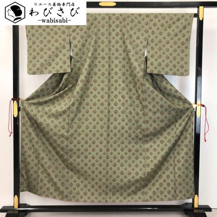 【お得なクーポン配布中】 小紋 雰囲気の良い絞り柄 根岸色 ガード加工 K-5371 着物 きもの kimono 和服 和装 中古 リサイクル着物 【送料無料】
