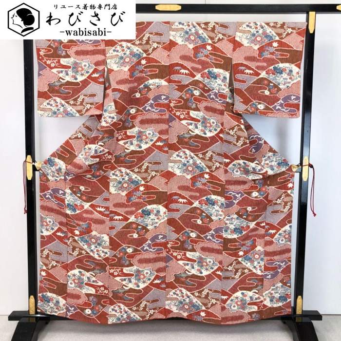 【お得なクーポン配布中】 小紋 絞り柄 花模様 蝶々 縮緬 K-5489 着物 きもの kimono 和服 和装 中古 リサイクル着物 【送料無料】