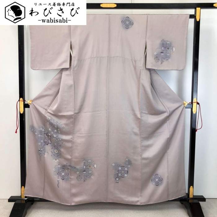 【お得なクーポン配布中】 付下げ 華柄模様 花唐草 暈し 灰桜色 K-5481 着物 きもの kimono 和服 和装 中古 リサイクル着物 【送料無料】