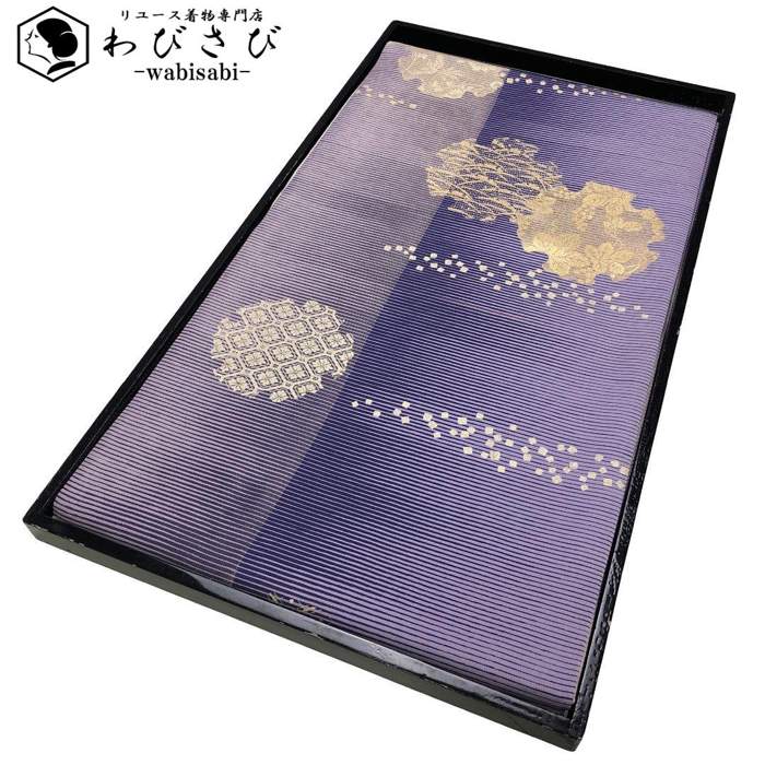 【お得なクーポン配布中】 袋帯 雪輪に花菱模様 葡萄 露芝 桔梗納戸色 金彩 ガード加工 O-5697 着物 きもの kimono 和服 和装 中古 リサイクル着物 【送料無料】 16,644円