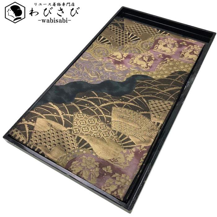 【お得なクーポン配布中】 袋帯 花兎に雪芝 扇子に花菱 金糸 O-5727 着物 きもの kimono 和服 和装 中古 リサイクル着物 【送料無料】｜リユース着物わびさび　店