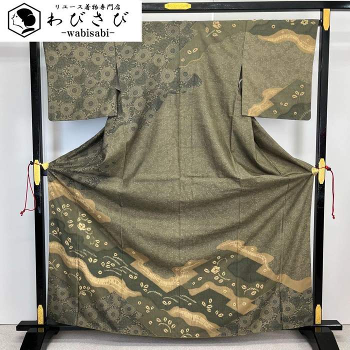 【お得なクーポン配布中】 付下げ 絞り染 型染 花唐草模様 トールサイズ K-4272 着物 きもの kimono 和服 和装 中古 リサイクル着物 【送料無料】|リユース着物わびさび 店