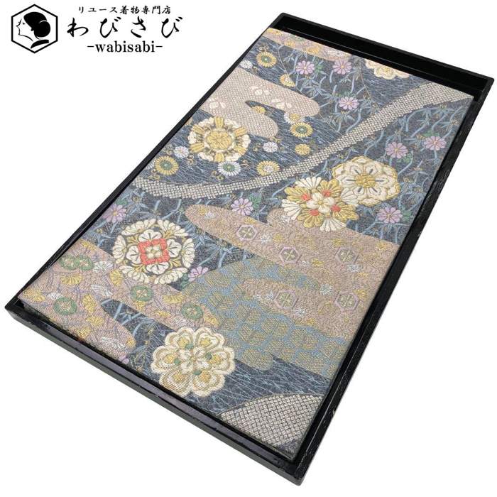 【お得なクーポン配布中】 袋帯 エ霞に華柄模様 花七宝 花亀甲 灰青色 金銀糸 O-5759 着物 きもの kimono 和服 和装 中古 リサイクル着物 【送料無料】 14,850円