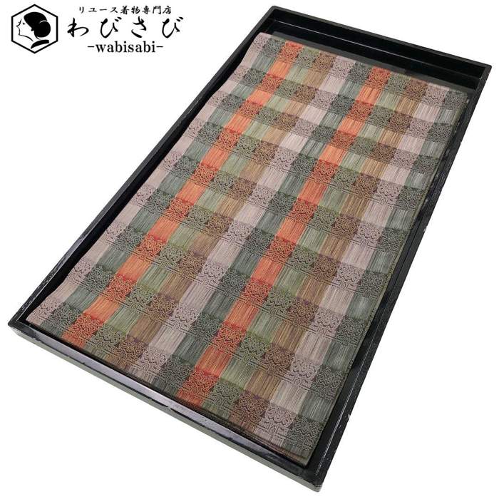 【お得なクーポン配布中】 袋帯 獅噛文長斑錦 縦縞模様 O-6021 着物 きもの kimono 和服 和装 中古 リサイクル着物 【送料無料】