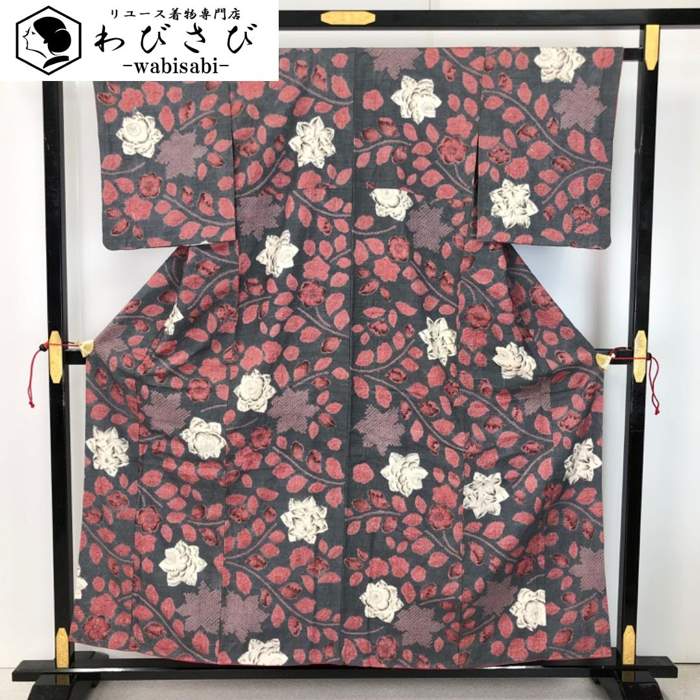 【お得なクーポン配布中】 小紋 辻が花絞り 灰色 K-5842 着物 きもの kimono 和服 和装 中古 リサイクル着物 【送料無料】