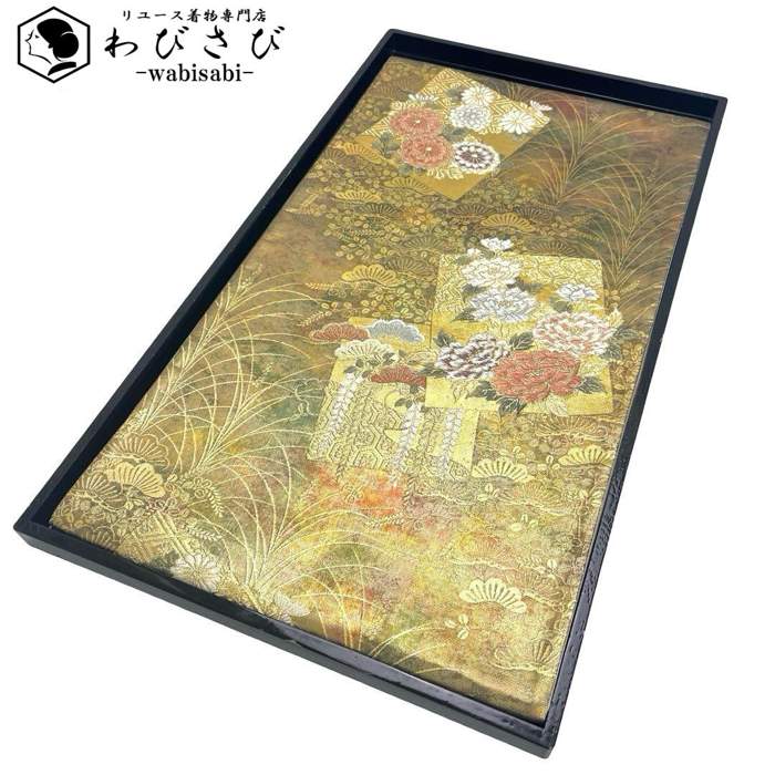 【お得なクーポン配布中】 袋帯 色紙に花模様 松 藤の花 菊 金糸 金色 フォーマル O-4336 着物 きもの kimono 和服 和装 中古 リサイクル着物 【送料無料】｜リユース着物わびさび　店