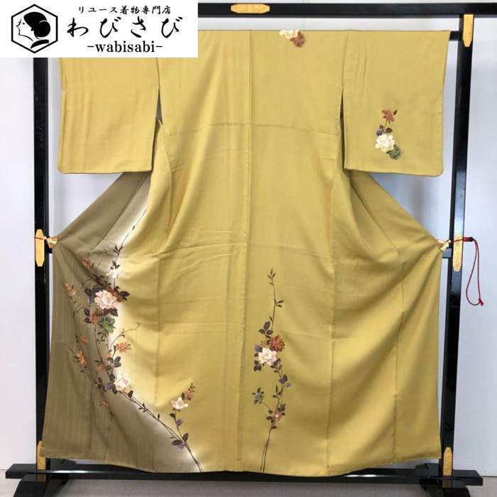 付下げ 美しい花模様 刺繍 暈し 金彩 芥子色 K-4660 楽天市場】【お得なクーポン配布中】 付下げ 美しい花模様 刺繍 暈し