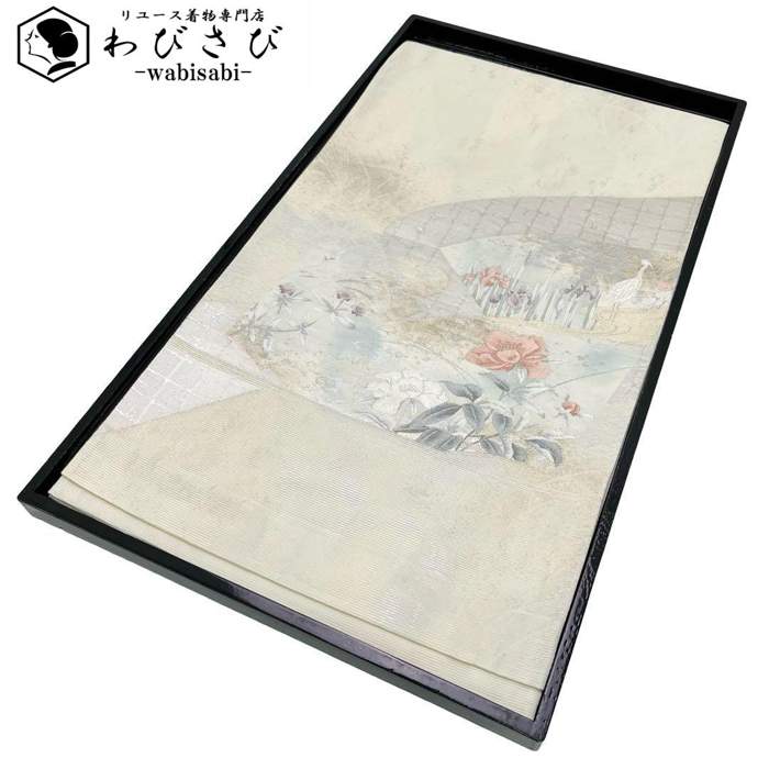名古屋帯 作家物 枯山水 縮緬 支子色 O-5867 名古屋帯 作家物 枯山水 縮緬 支子色 O-5867の通販 by リユース着物