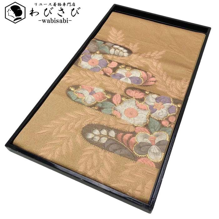 【お得なクーポン配布中】 袋帯 辻が花 霞模様 金糸 楊梅色 O-5861 着物 きもの kimono 和服 和装 中古 リサイクル着物 【送料無料】