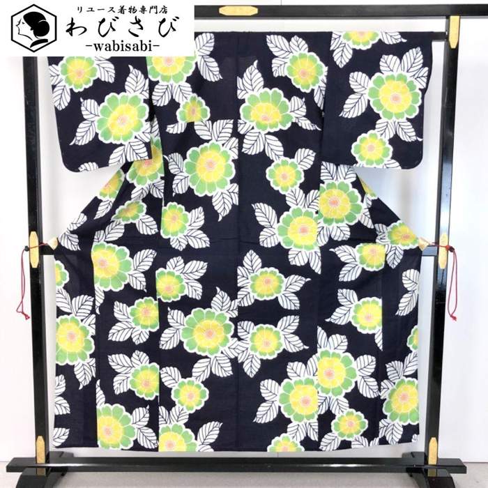 【お得なクーポン配布中】 夏着物 浴衣 花柄模様 褐色 K-5028 着物 きもの kimono 和服 和装 中古 リサイクル着物 【送料無料】