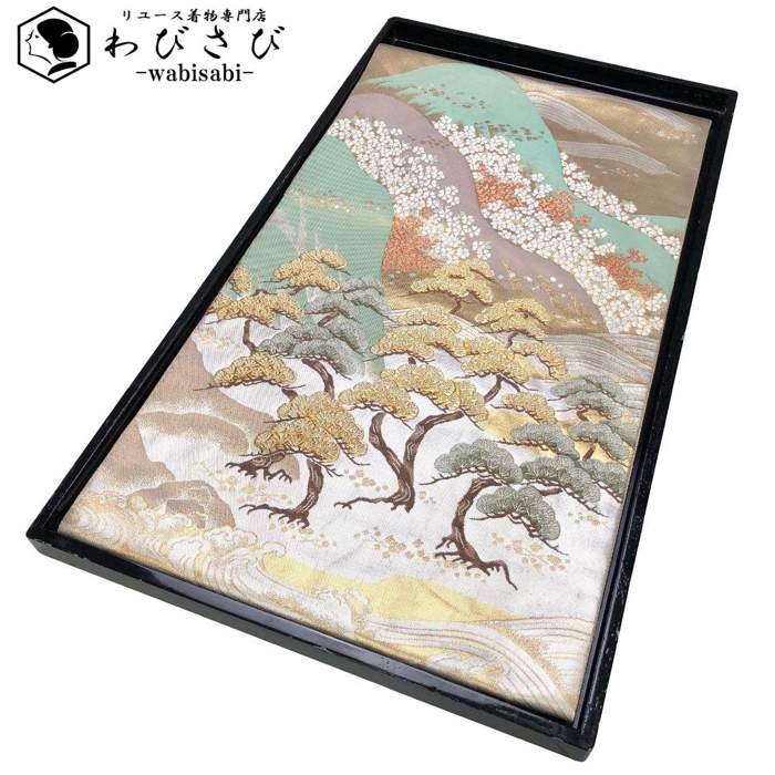 【お得なクーポン配布中】 袋帯 松 遠山に波模様 花模様 金銀糸 鴇色鼠色 O-5250 着物 きもの kimono 和服 和装 中古 リサイクル着物 【送料無料】｜リユース着物わびさび　店
