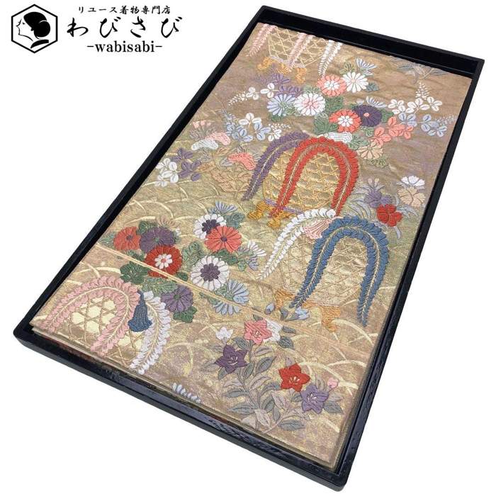 【お得なクーポン配布中】 袋帯 唐織 美しい花柄模様 金糸 O-5881 着物 きもの kimono 和服 和装 中古 リサイクル着物 【送料無料】