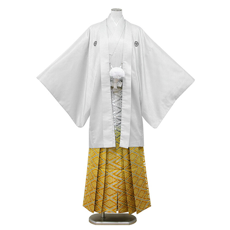 【レンタル】 紋付袴 9点セット【対応身長：165cm～170cm】羽織袴レンタル フルセット men024-p （mb032-hb141）【往復送料無料】 羽織袴 レンタル 卒業袴 白 無地 業平菱 羽織袴 紋 丸に違い鷹の羽 メンズ レンタル着物 結婚式 披露宴 卒業式｜キモノ錦
