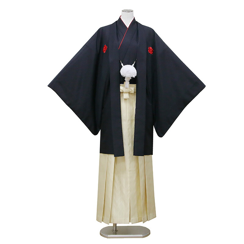 【レンタル】 紋付袴 9点セット【対応身長：170cm～175cm】羽織袴レンタル フルセット men033-p （mb086-hb076）【往復送料無料】 羽織袴 レンタル 卒業袴 黒 薔薇 無地 羽織袴 紋 丸に違い鷹の羽 メンズ レンタル着物 結婚式 披露宴 卒業式｜キモノ錦 12,506円