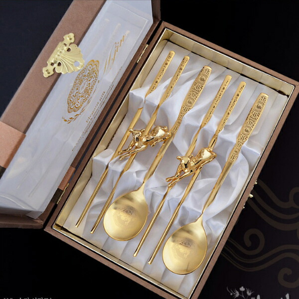 韓国 銀 金 スプーン&箸セット  AG800 GOLD 韓国 銀 金 スプーン&箸セット AG800 GOLD 韓国 銀 金 スプーン