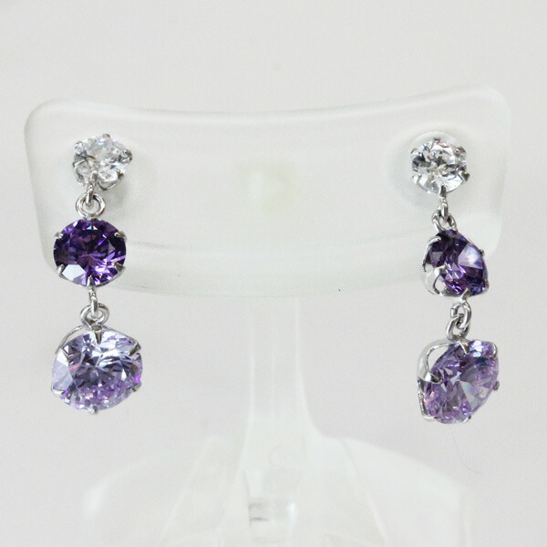 ピアス　K14ホワイトゴールド・キュービックジルコニア3石　K14WG・CubicZirconia 3STONE｜木村時計店