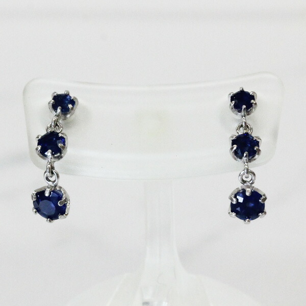 ピアス K14ホワイトゴールド・サファイア3石/K14WG・SAPPHRE・3STONE PIASS|木村時計店