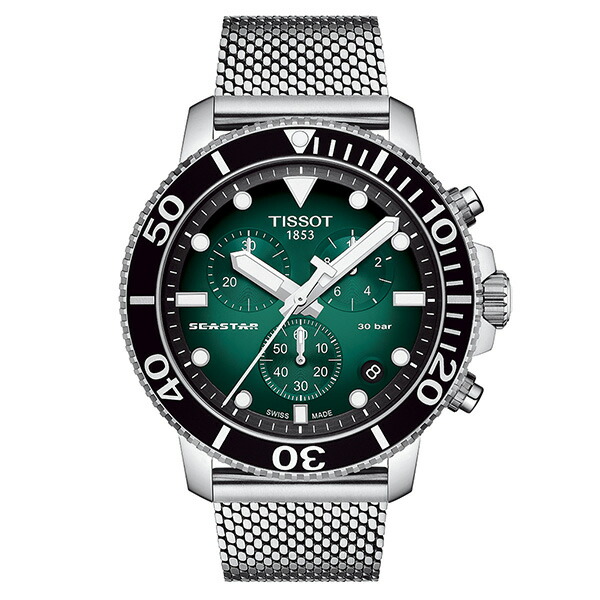 楽天市場 正規品 ティソ腕時計 T1 417 11 091 00 クォーツクロノグラフ 緑文字盤 ミラネーゼブレスレット Tissot Seastar 1000 Chronograph メンズ メーカー2年保証 Tissot T 送料無料 木村時計店