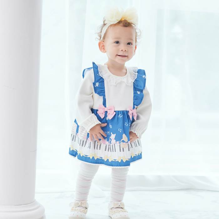 coeur a coeur (クーラクール ) メロディープリント長袖ロンパース (70～80cm) 女の子 70 80 キムラタン 子供服 ベビー かわいい おでかけ 姉妹リンク おそろい 音楽 リボン フリル 音符 赤ちゃん
