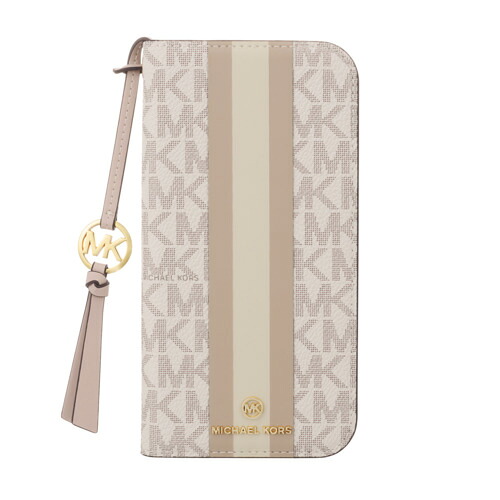 MICHAEL KORS MKSTTCVNLFLIP2463P Folio Case Stripe with Tassel Charm for Magsafe for iPhone16 Pro Vanilla|KIMURAYA NET TASTE