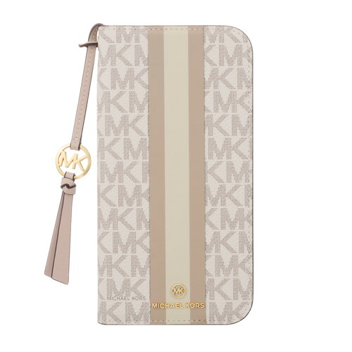 MICHAEL KORS MKSTTCVNLFLIP2469 Folio Case Stripe with Tassel Charm for Magsafe for iPhone16 Pro MAX Vanilla｜KIMURAYA NET TASTE