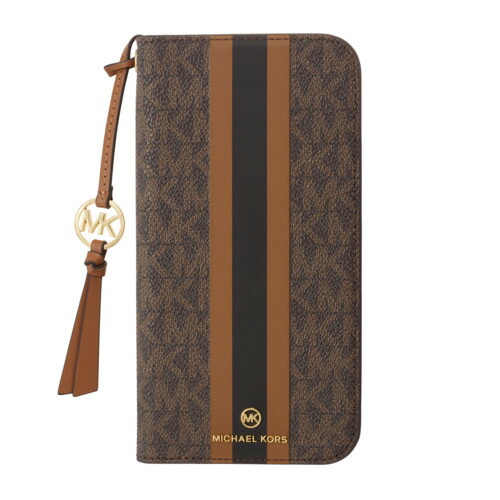MICHAEL KORS MKSTTCBRWFLIP2469 Folio Case Stripe with Tassel Charm for Magsafe for iPhone16 Pro MAX Brown|KIMURAYA NET TASTE