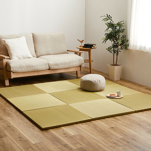 萩原 【9枚組】置き畳 紗彩 約65×65×2.5cm イエロー|KIMURAYA NET TASTE