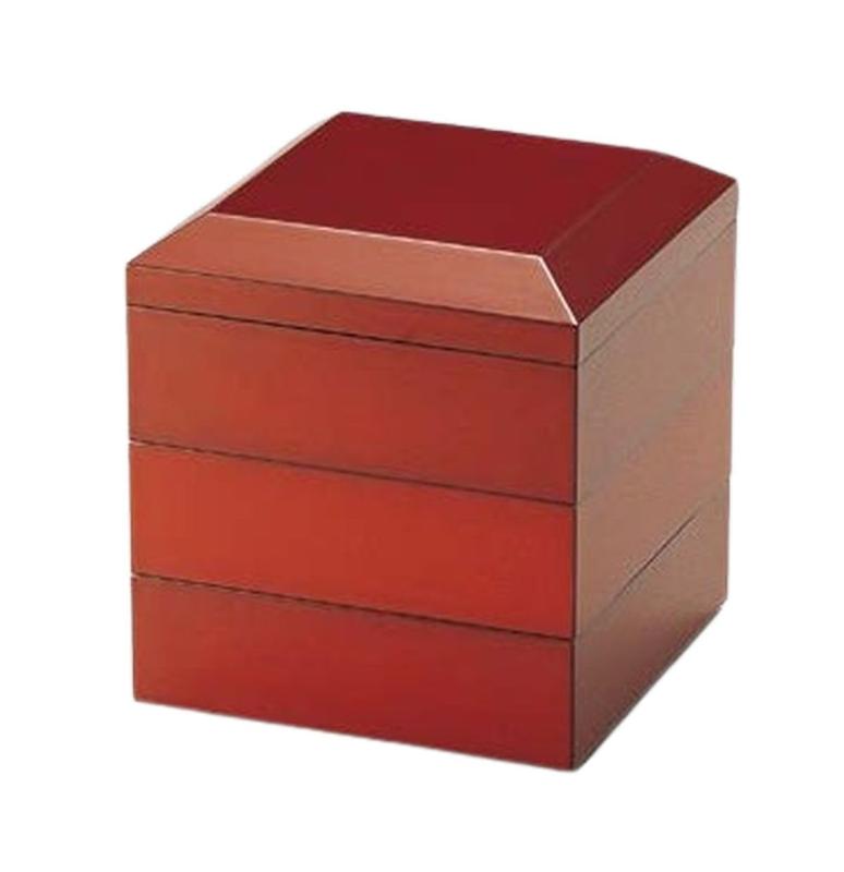 J-kitchens お重箱 面取45三段重 古代朱 (1組) 13.5cm 漆塗り 手塗り 日本製|KINAKINAストア