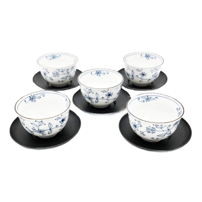 日本陶彩 線唐草 茶托付湯?揃