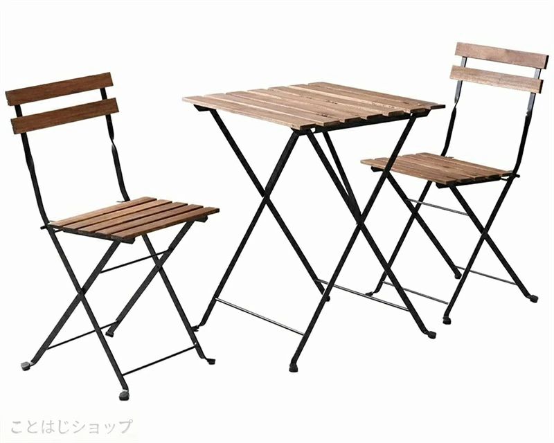 ベランダ 折りたたみガーデンテーブル&チェア3点セット カフェテーブル お庭 テーブル1点&チェア2点セット テラス NBS-3 バルコニー キャンプ アカシア材|きなこ商店