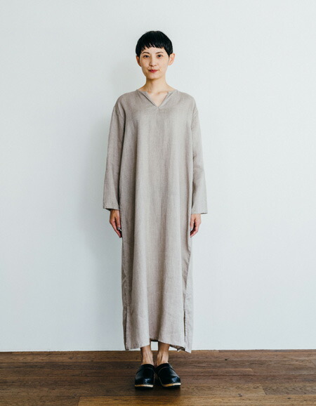 Fog Linen Work ワンピース 麻 ルームウェア ロングスリーブナイトシャツ 部屋着 レディース 長袖 リネン