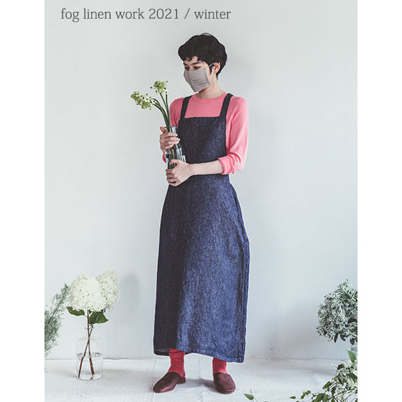 Fog Linen Work フォグリネンワーク 童貞マリア エプロンワンピース ジーンズ根ダークブルー Lwa385 Deninv Rootstour It