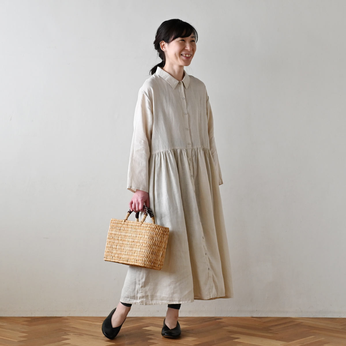 ゆったり柔らか 値下げ☆ fog linen work ジューン ワンピース 紺