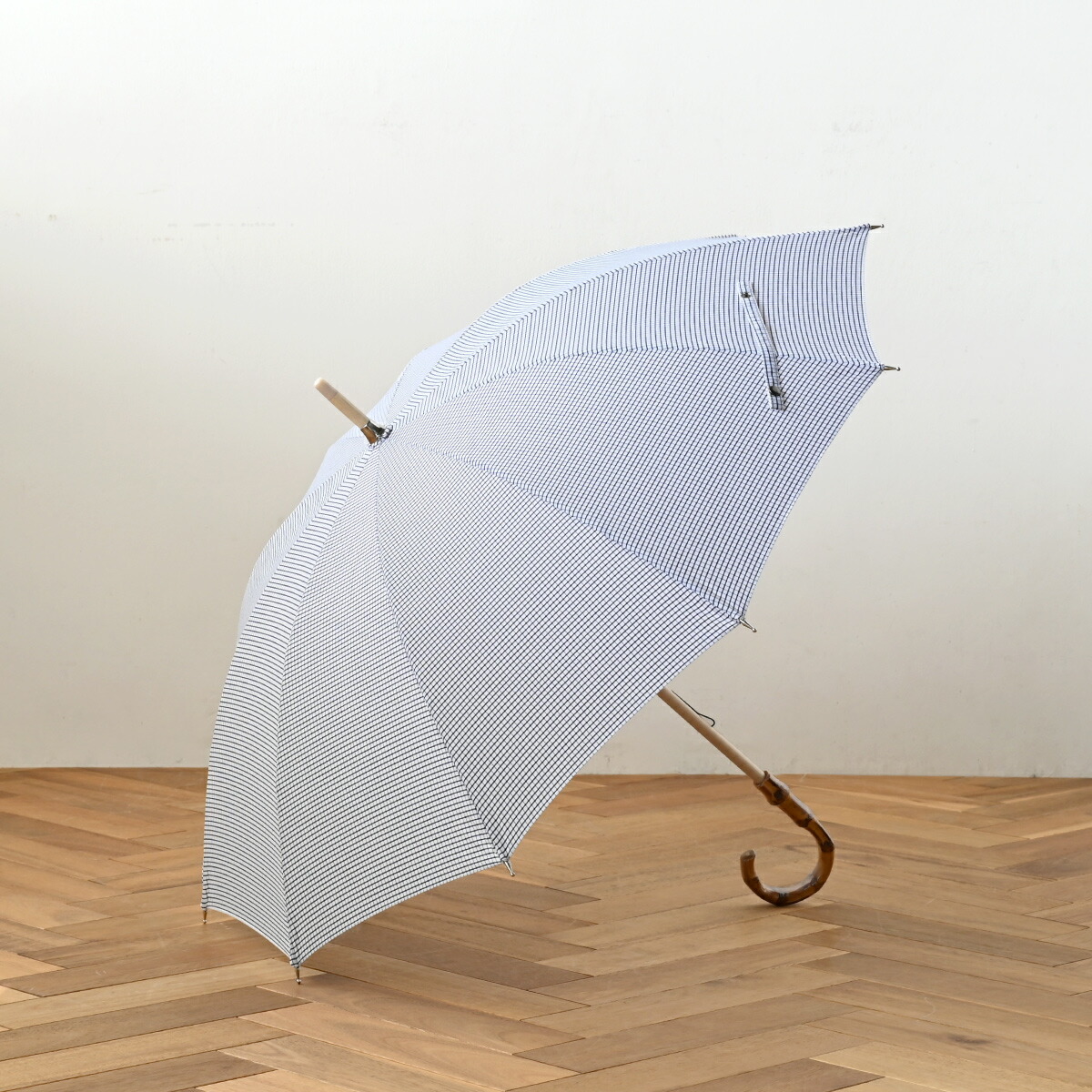 CINQ(サンク) 晴雨兼用傘 ブラックチェック 日傘 雨傘 長傘 UV 撥水 竹 持ち手 コットン 綿 チェック柄 日本製