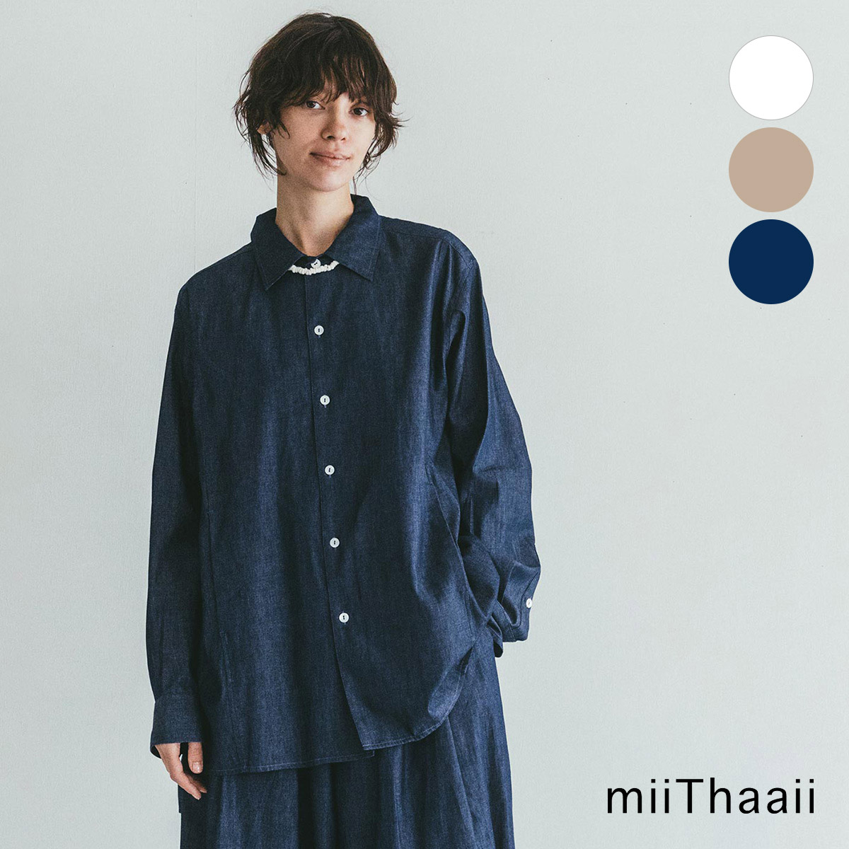 【美品】miiThaaii ミーターイー リネン 麻 バンドカラーシャツ 美品】miiThaaii ミーターイー リネン 麻 バンドカラーシャツ 美
